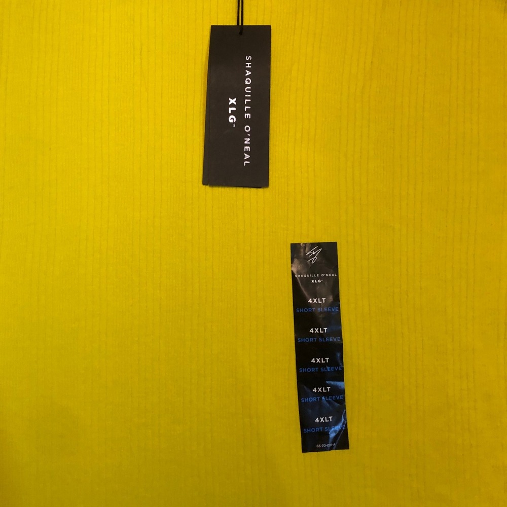 Shaquille O'Neal XLG Yellow Ribbed Short Sleeve T-Shirt Mens 4XLT NWT Big & Tall - Picture 2 of 5